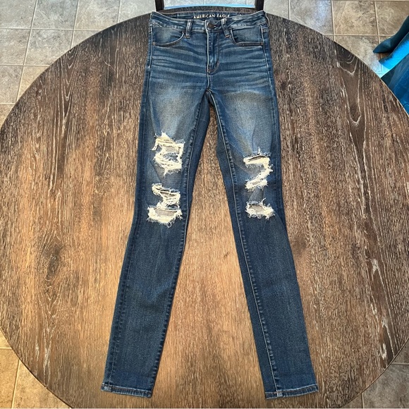 American Eagle Hi-Rise Jegging Distressed Medium Wash Jeans Size 6 X-Long - Picture 2 of 11
